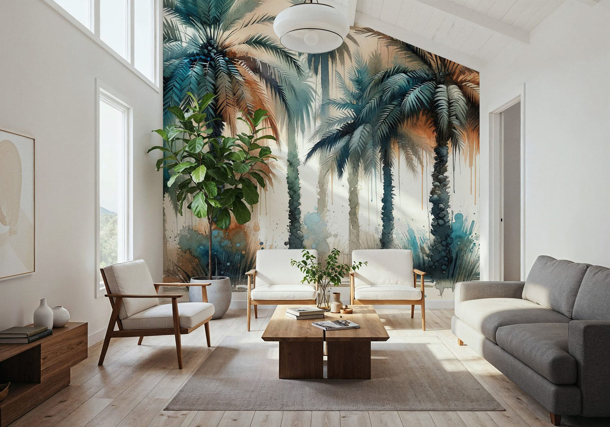 Palm Grove Watercolor Mural Wallpaper - room preview 04
