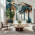 Palm Grove Watercolor Mural Wallpaper - room preview 04
