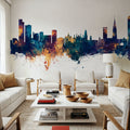 Leicester England Skyline Blue & Bronze Mural Wallpaper - room preview 04