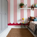 Scalloped Circus Stripes, Pink Mural Wallpaper - room preview 04