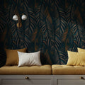Swaying Palm Leaves, Teal Mural Wallpaper - room preview 04