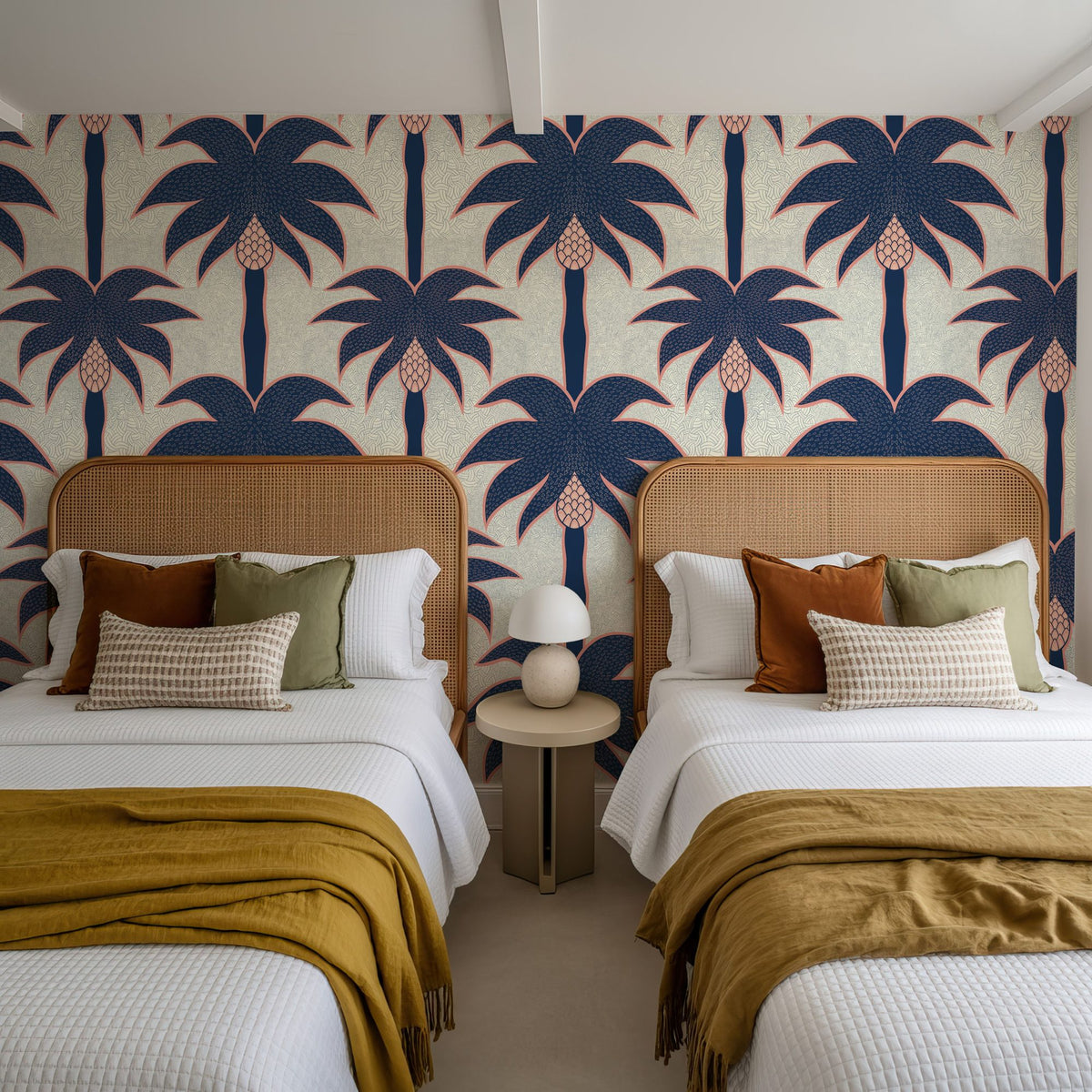 Graphic Palms, Navy Mural Wallpaper - room preview 04