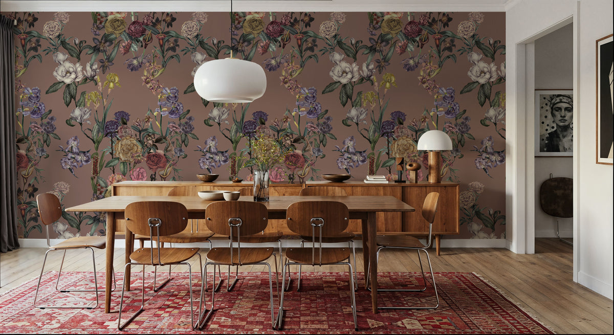 Floral Gaze, Peach Mocha Mural Wallpaper - room preview 04
