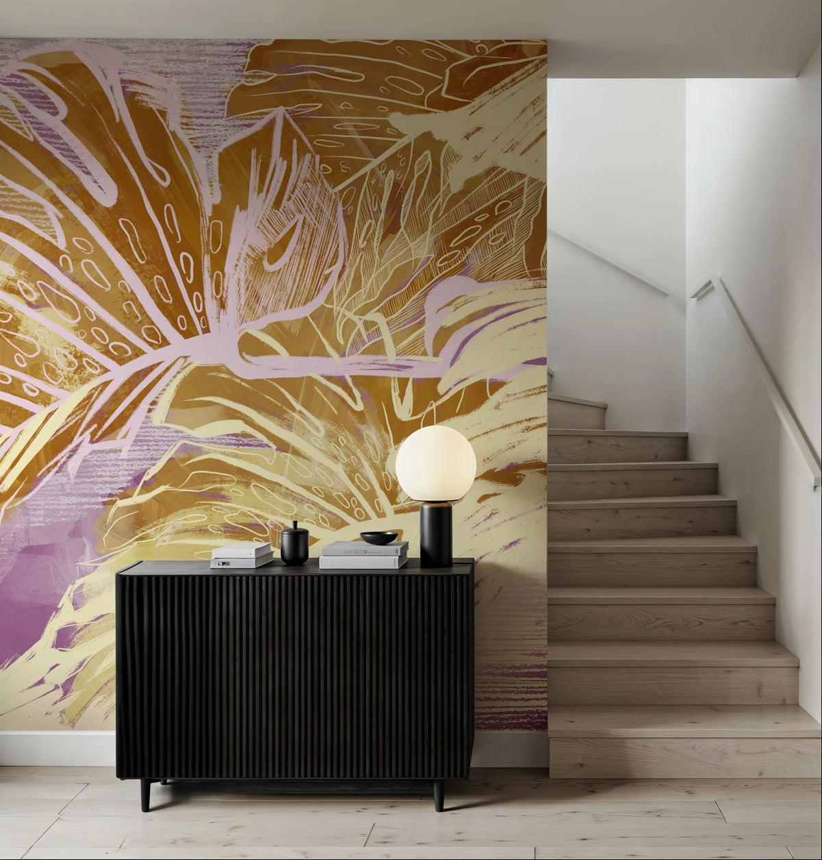 High Grunge Leaves Mural Wallpaper - Red Tone - room preview 04