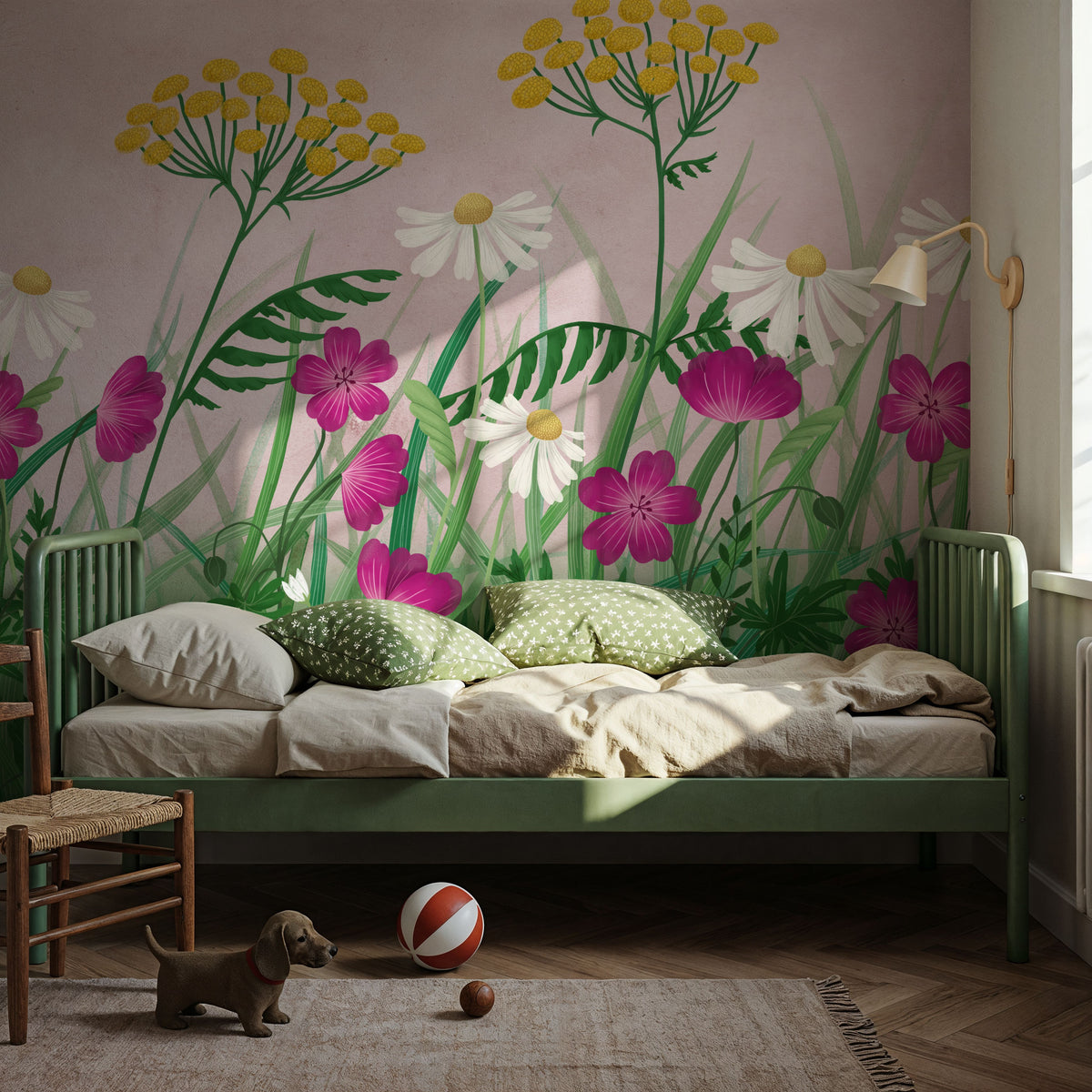 Geranium Meadow, Pink Mural Wallpaper - room preview 04
