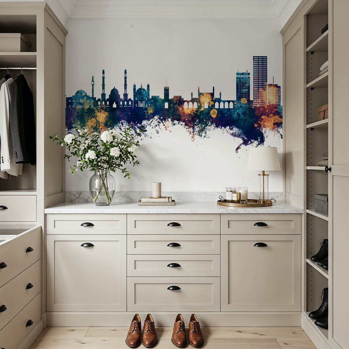 Kabul Afghanistan Skyline Blue & Bronze Mural Wallpaper - room preview 04