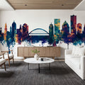 Rochester New York Skyline Blue & Bronze Mural Wallpaper - room preview 04