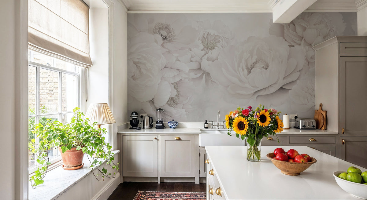 Transcendent Peony, Greyish Pink Mural Wallpaper - room preview 04