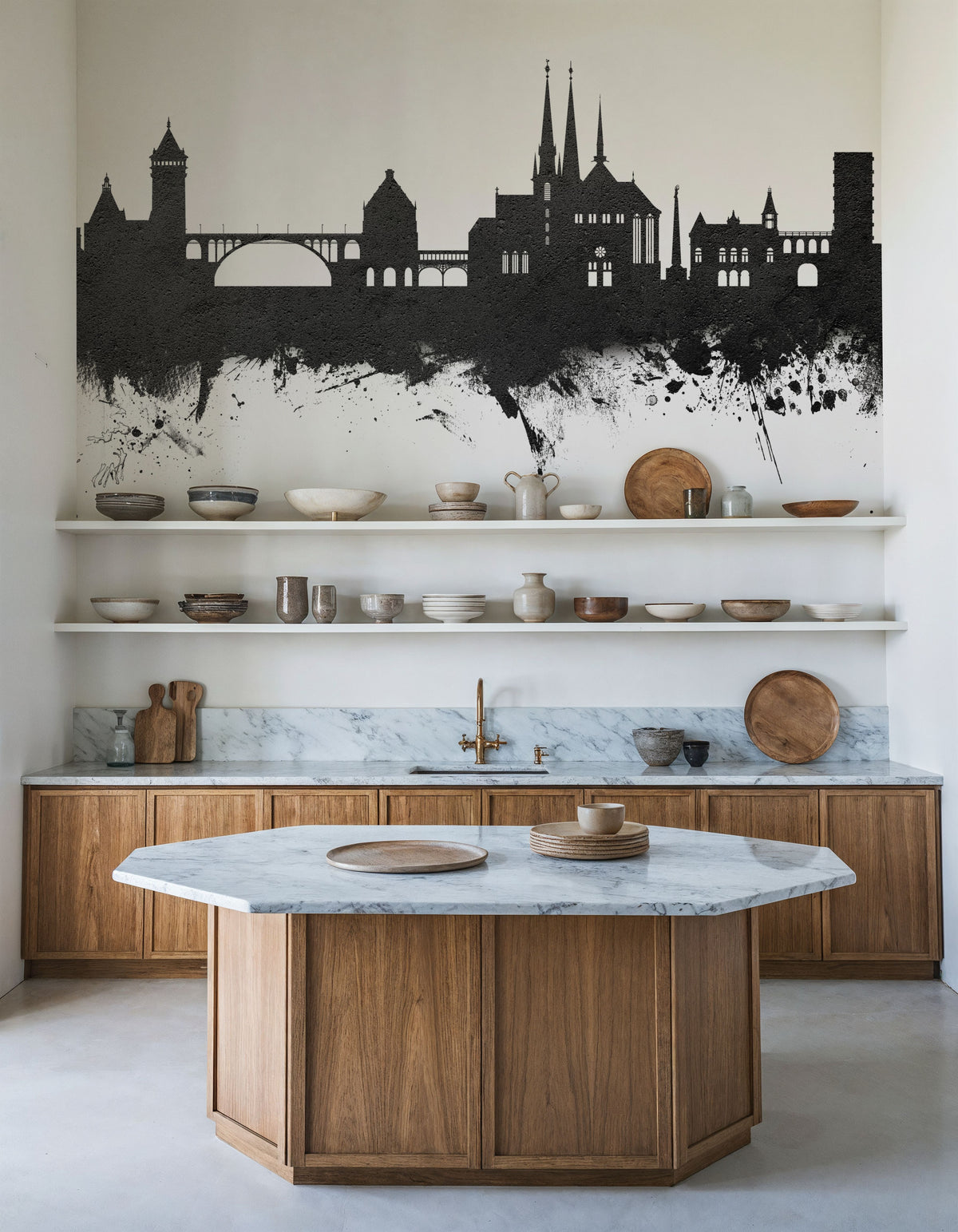 Luxembourg City Skyline Black & White Mural Wallpaper - room preview 04