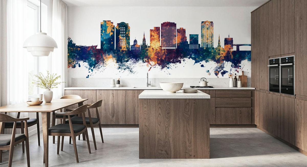Norfolk Virginia Skyline Blue & Bronze Mural Wallpaper - room preview 04