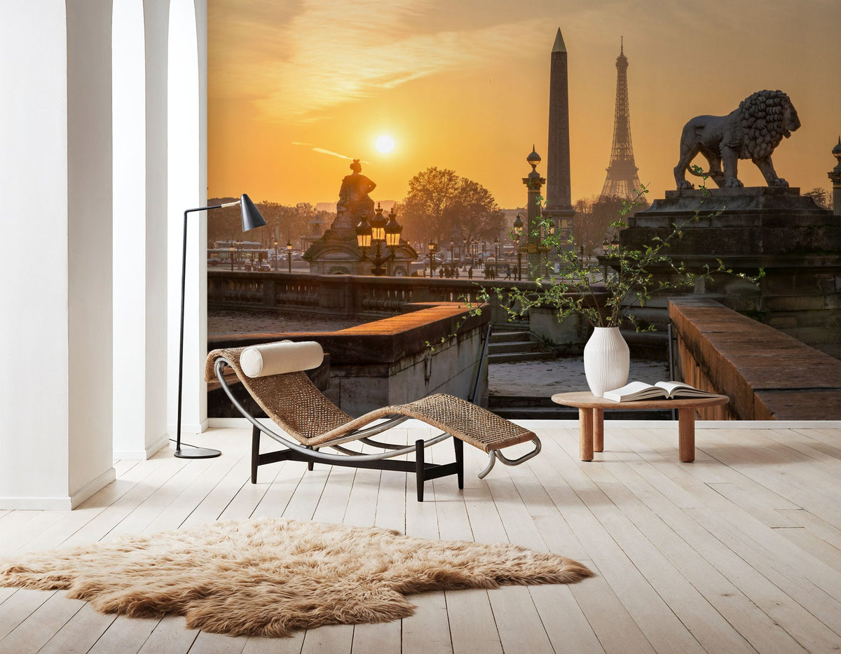 Place De La Concorde At Sunset Mural Wallpaper - room preview 04