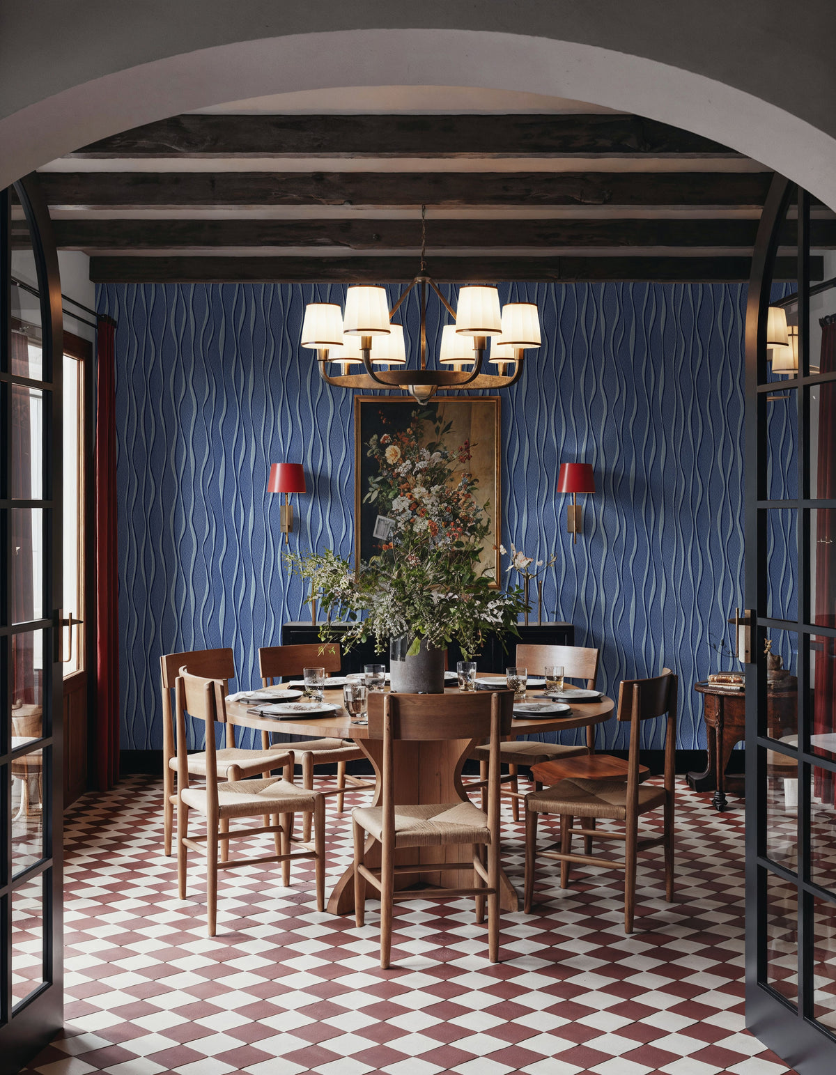 Swaying Lines, Indigo Mural Wallpaper - room preview 04