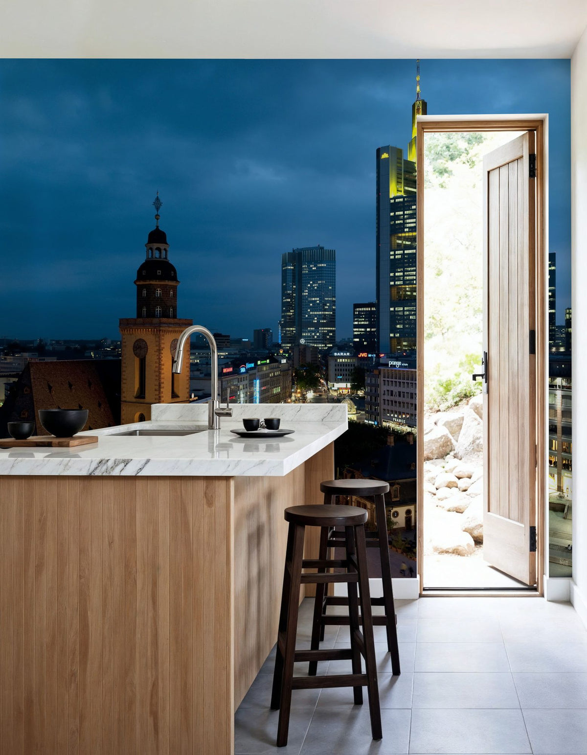 Sky Blue Twilight Metropolis Mural Wallpaper - room preview 04