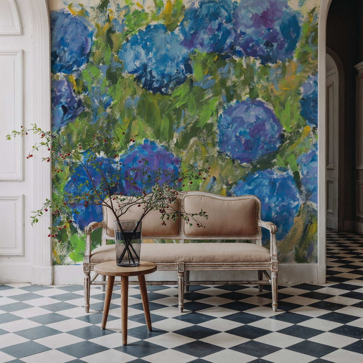 Summer Hydrangeas Mural Wallpaper - Cool Tone - room preview 04