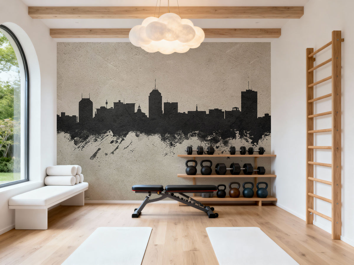 Fresno California Skyline Concrete Mural Wallpaper - room preview 04