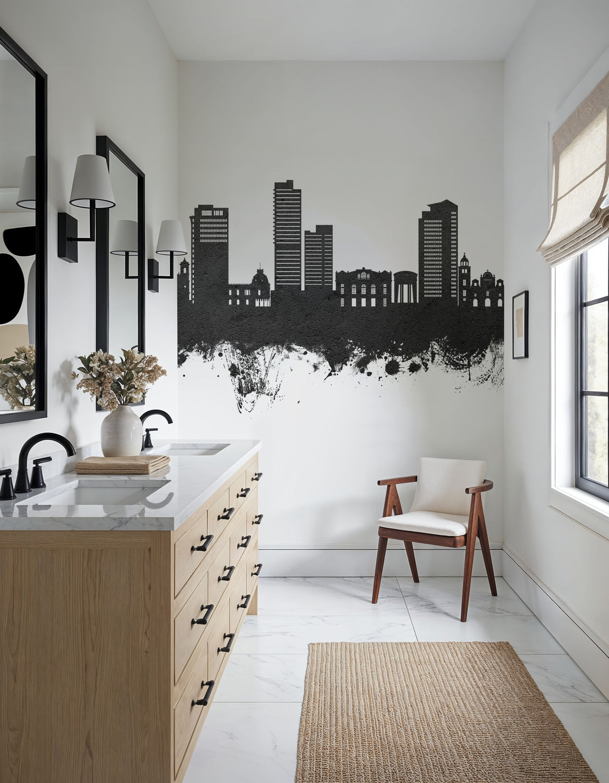 Tegucigalapa Honduras Skyline Black & White Mural Wallpaper - room preview 04
