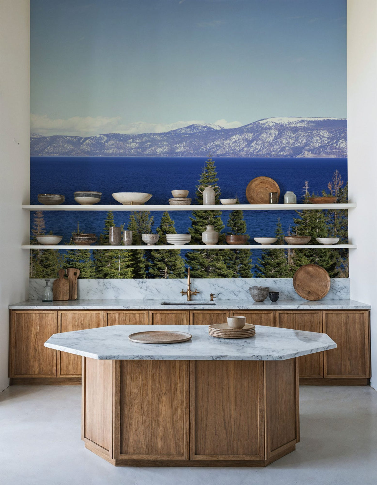 Mountain Lake Reflection Blue Mural Wallpaper - room preview 04