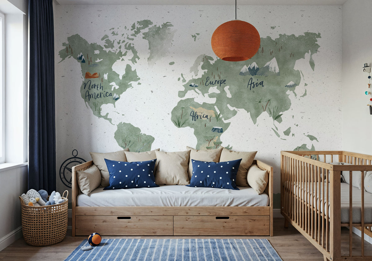 Scandi Map White Mural Wallpaper - room preview 04