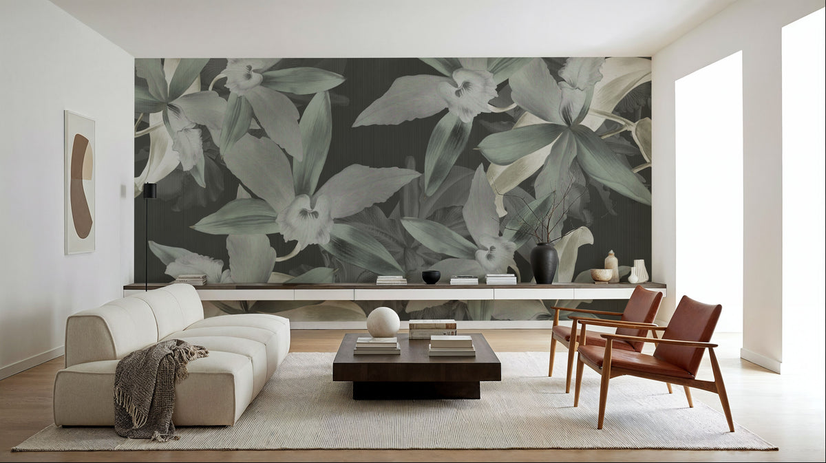 Big Orchids Green Mural Wallpaper - room preview 04