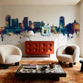 Stamford Connecticut Skyline Blue & Bronze Mural Wallpaper - room preview 04