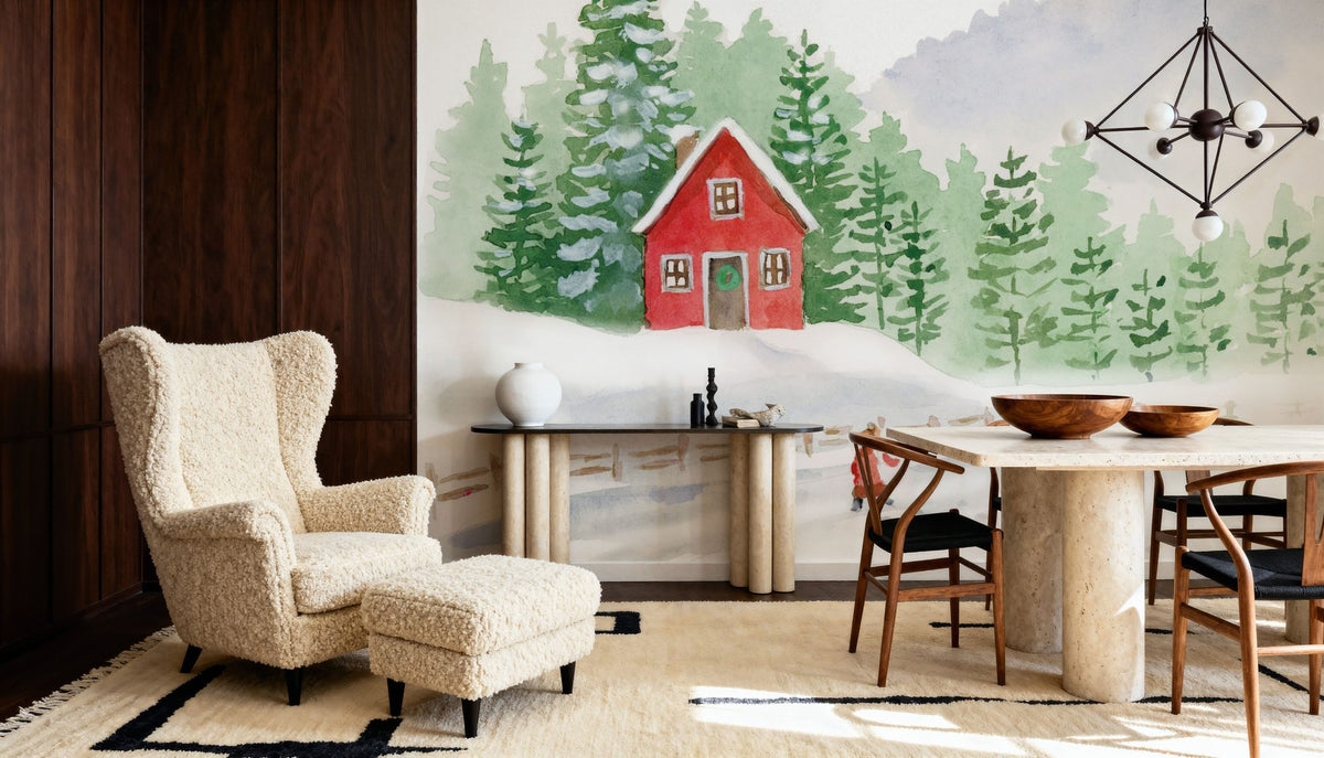 Winter Village Folk Mural Wallpaper - room preview 04