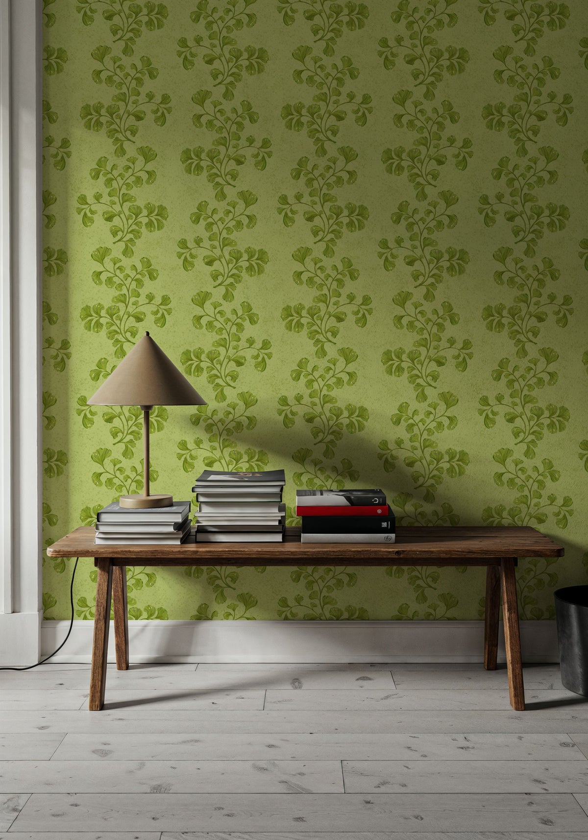 Fern Stripes, Lime Green Mural Wallpaper - room preview 04
