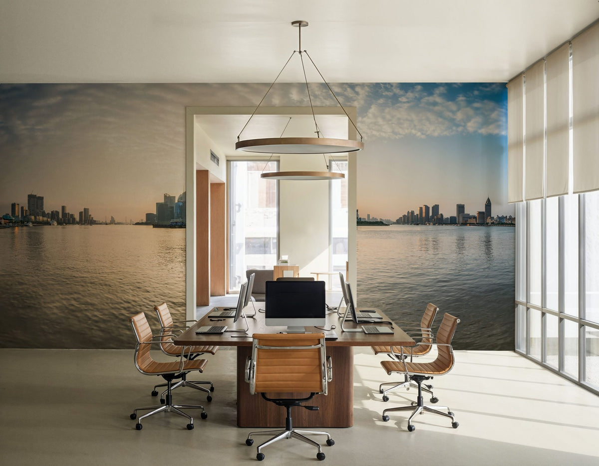 Pudong Sunrise Yellow Mural Wallpaper - room preview 04