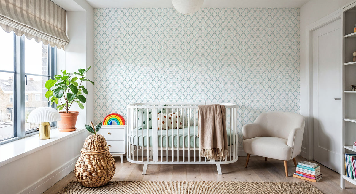 Medallion Trellis, Seafoam Mural Wallpaper - room preview 04