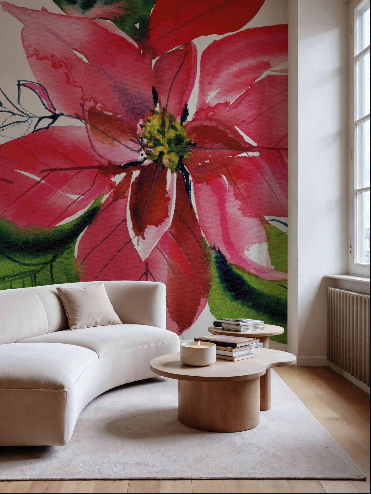Holiday Poinsettia Mural Wallpaper - room preview 04