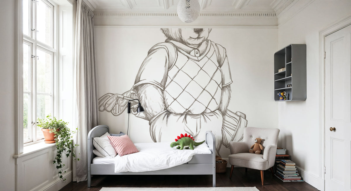 Teddy Bear Golf Sketch Mural Wallpaper - room preview 04