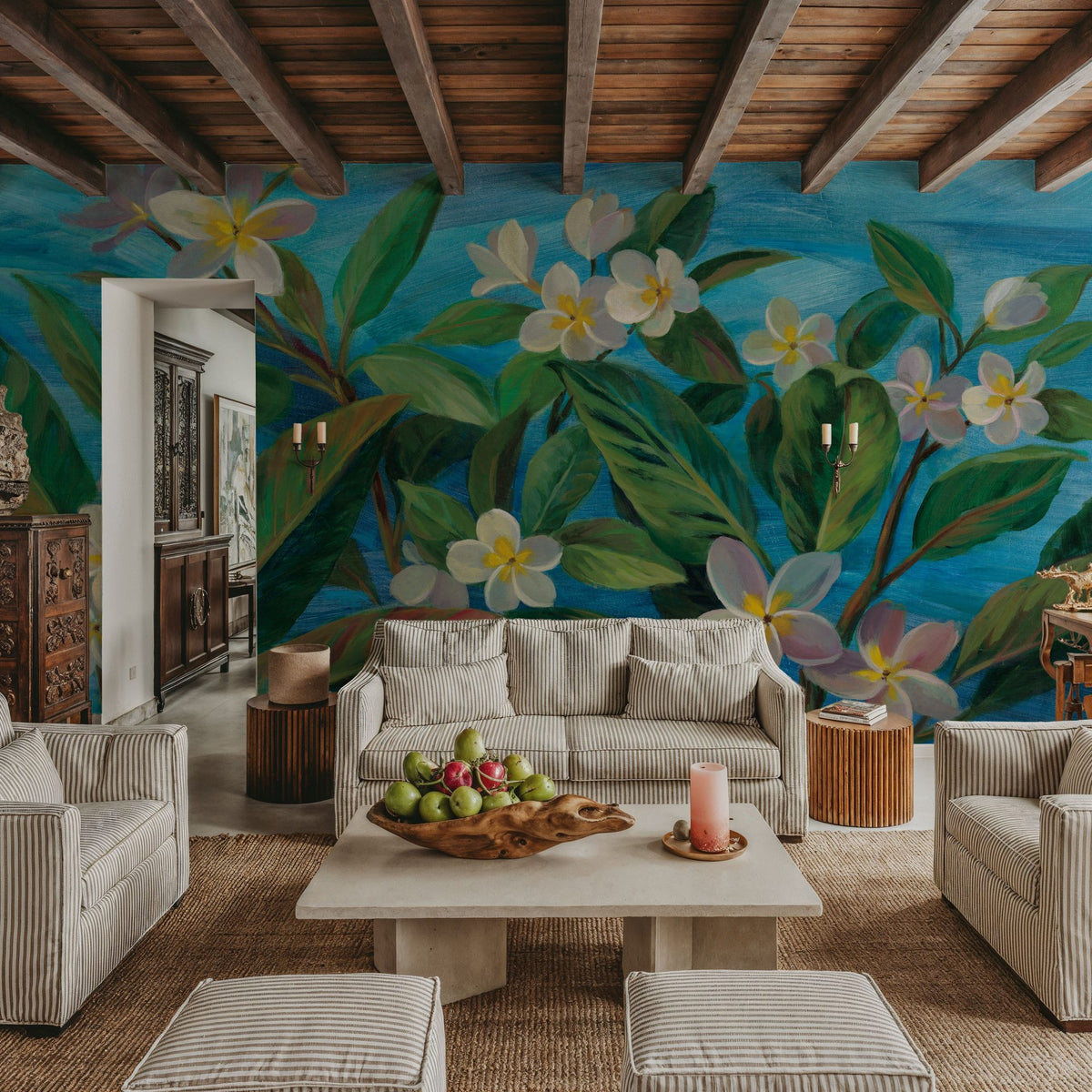 Oceanside Plumeria Mural Wallpaper - room preview 04