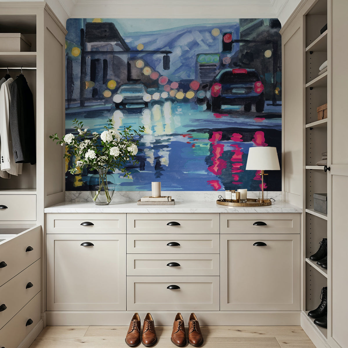 Rainy Road Late Afternoon Mural Wallpaper - room preview 04