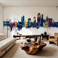 Winston-Salem North Carolina Skyline Blue & Bronze Mural Wallpaper - room preview 04