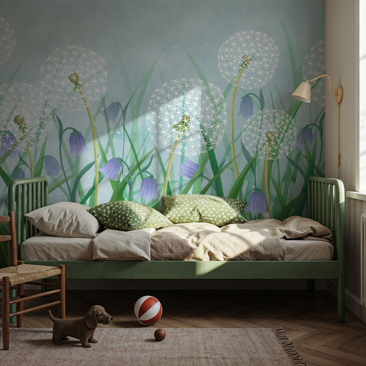 Dandelion Meadow, Blue Mural Wallpaper - room preview 04