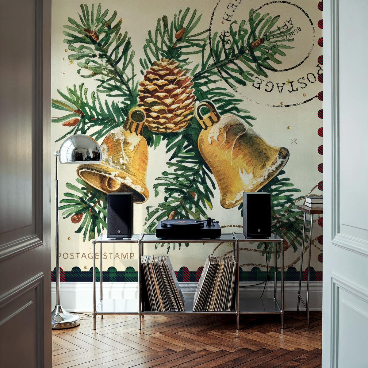 Plaid Christmas Stamp I Mural Wallpaper - room preview 04