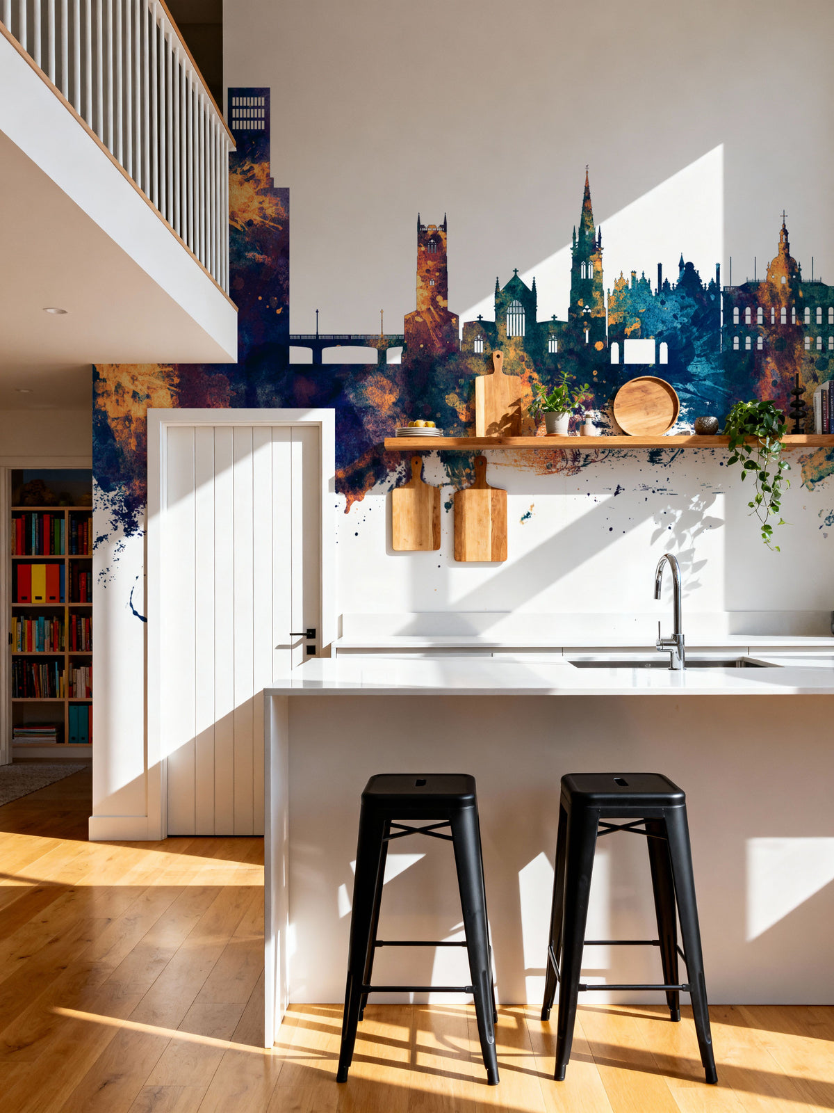Ipswich England Skyline Blue & Bronze Mural Wallpaper - room preview 04