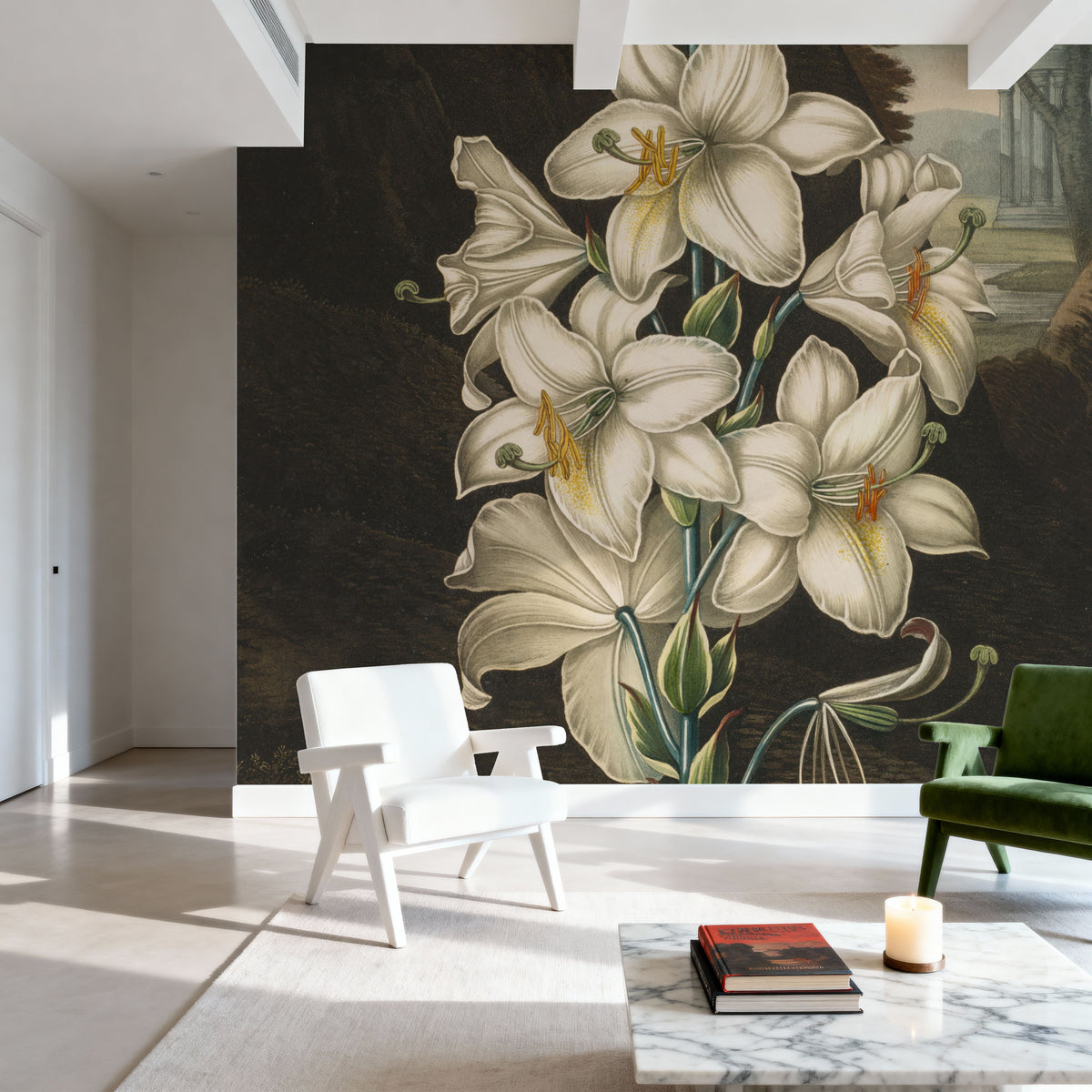Temple of Flora White Mural Wallpaper - room preview 04