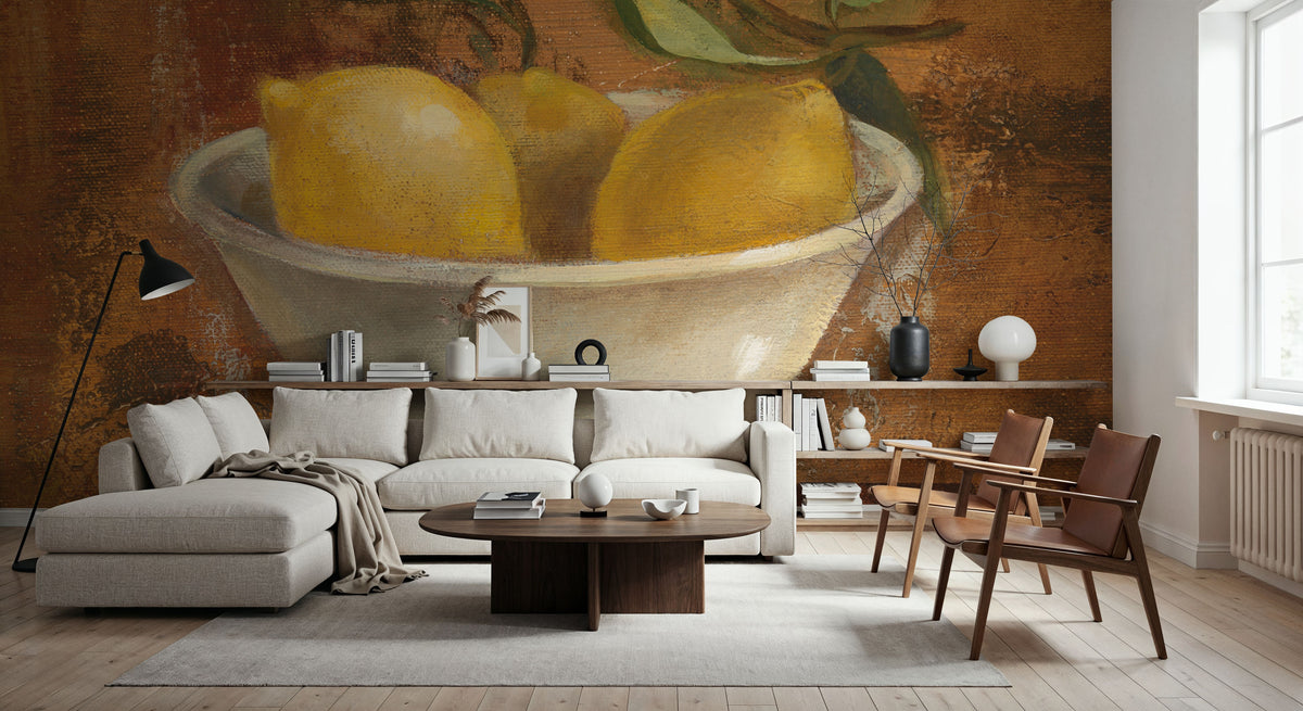 Lemons in Old Bowl Mural Wallpaper - room preview 04