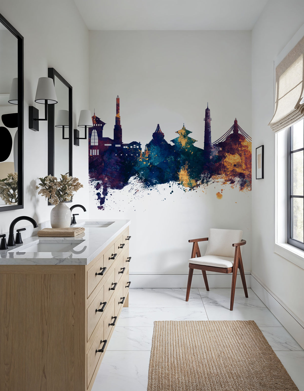 Kathmandu Nepal Skyline Blue & Bronze Mural Wallpaper - room preview 04
