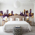 Tirana Skyline Purple & Gold Mural Wallpaper - room preview 04