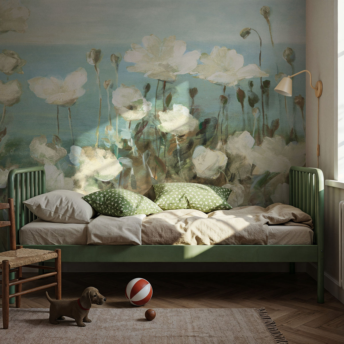 Field of Poppies Bright Cream Crop Mural Wallpaper - room preview 04