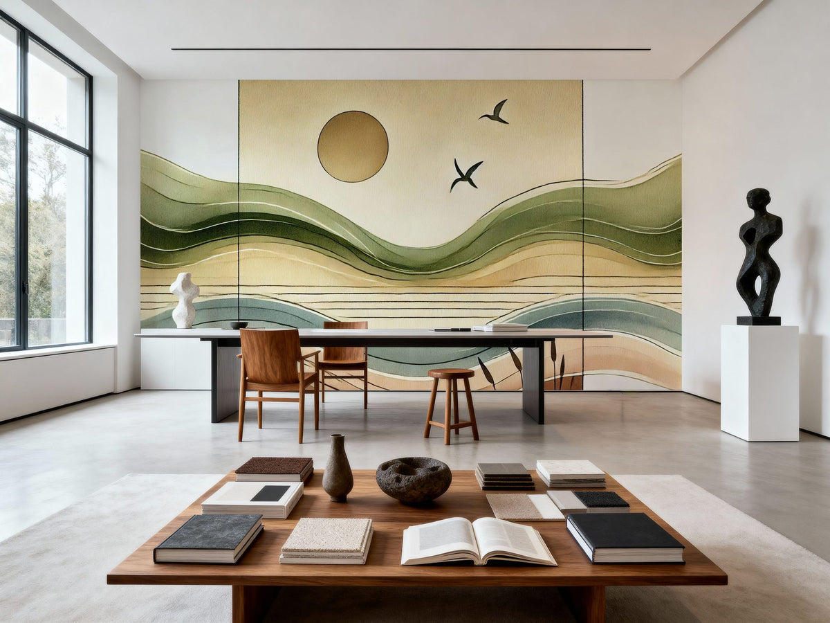 Serenity Sunset View in Art Deco Mural Wallpaper - room preview 04