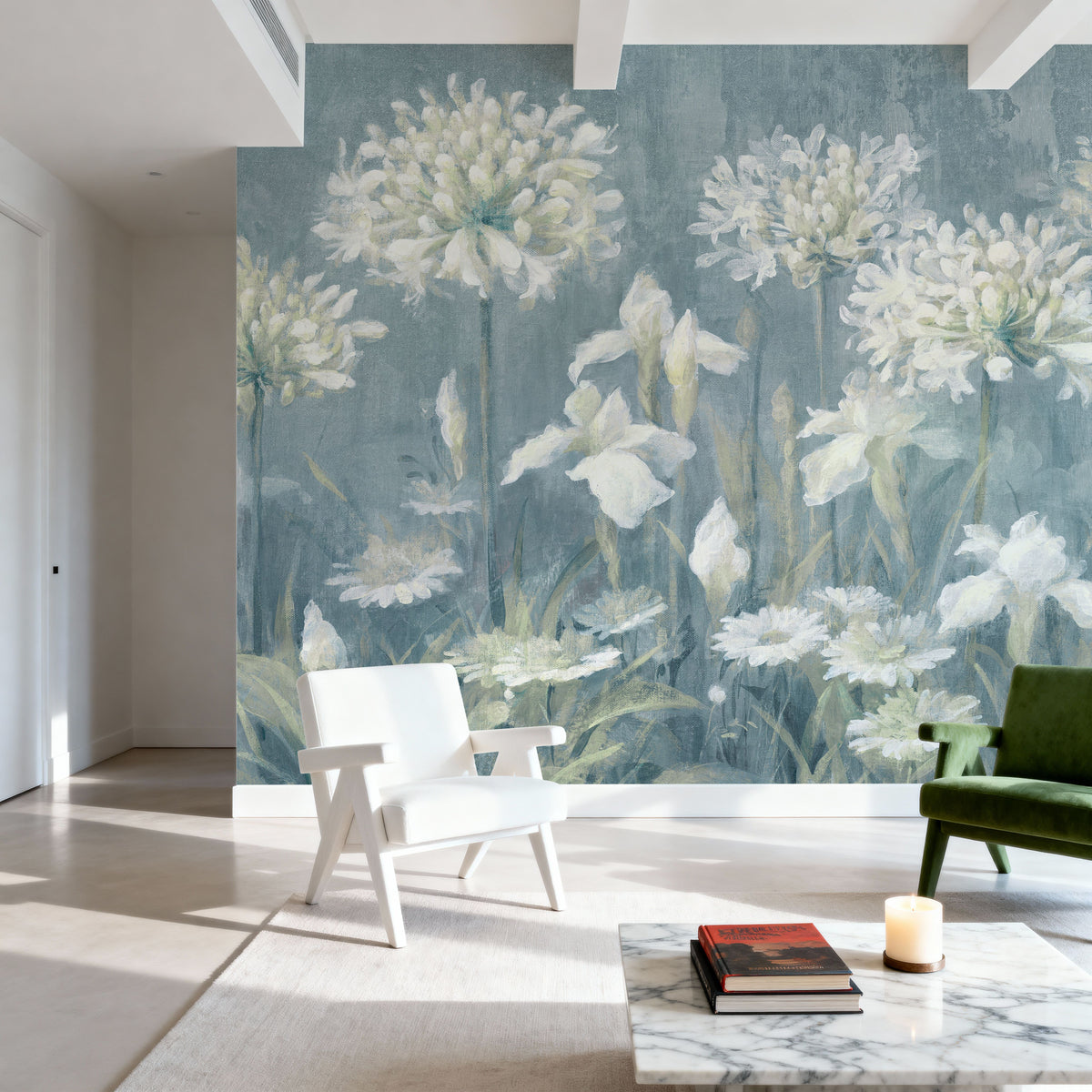 Spring Blossoms II Slate Blue Mural Wallpaper - room preview 04