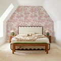 Patinated Linen Toile De Jouy, Rose Mural Wallpaper - room preview 04
