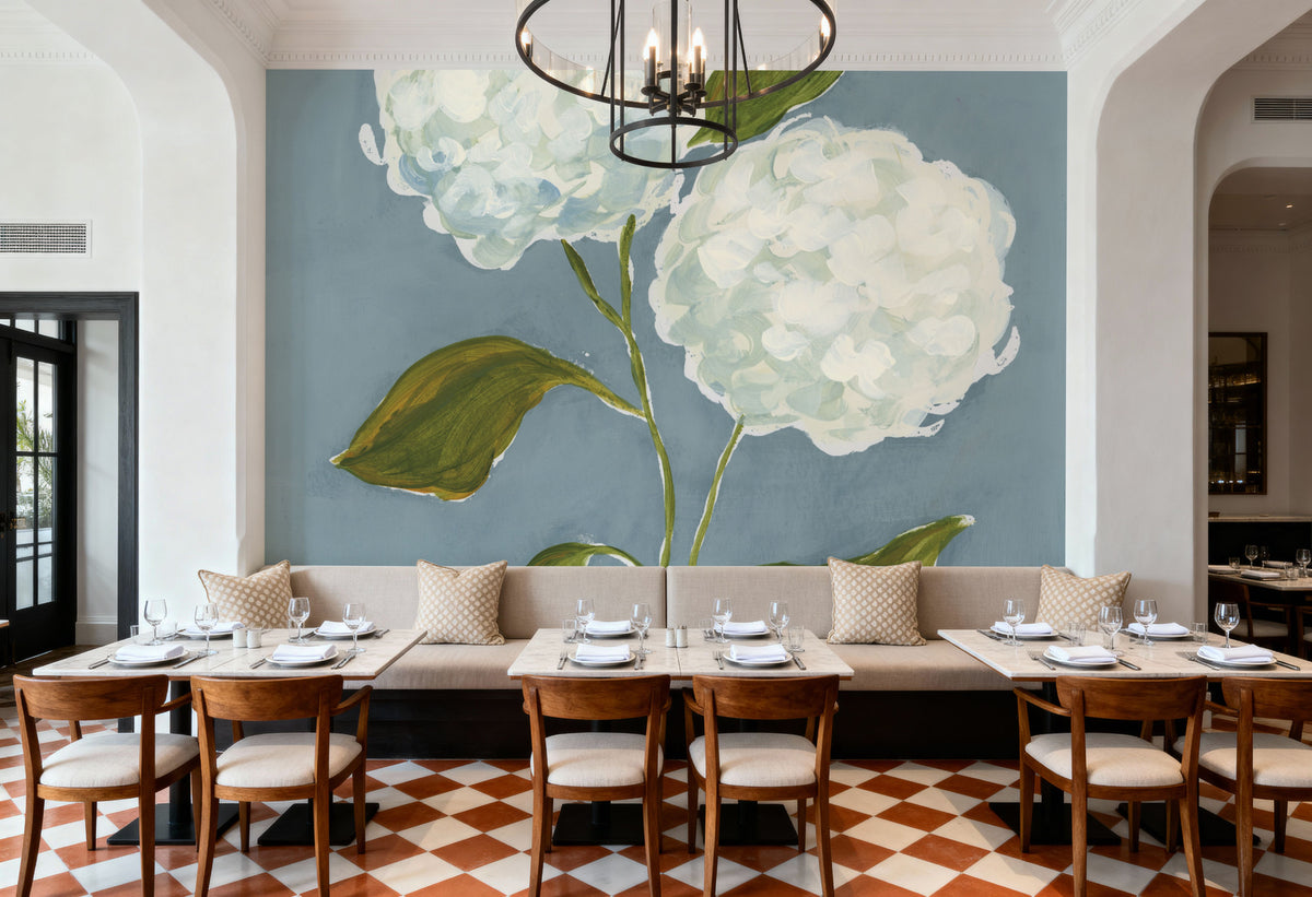 Dusty Blue Hydrangea III Mural Wallpaper - room preview 04