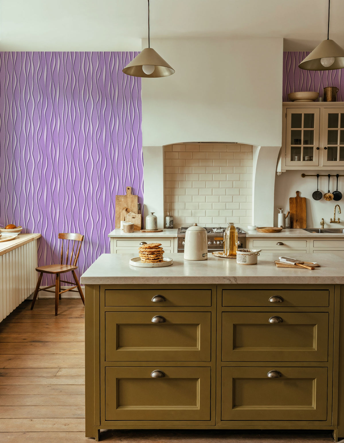 Swaying Lines, Purple Mural Wallpaper - room preview 04