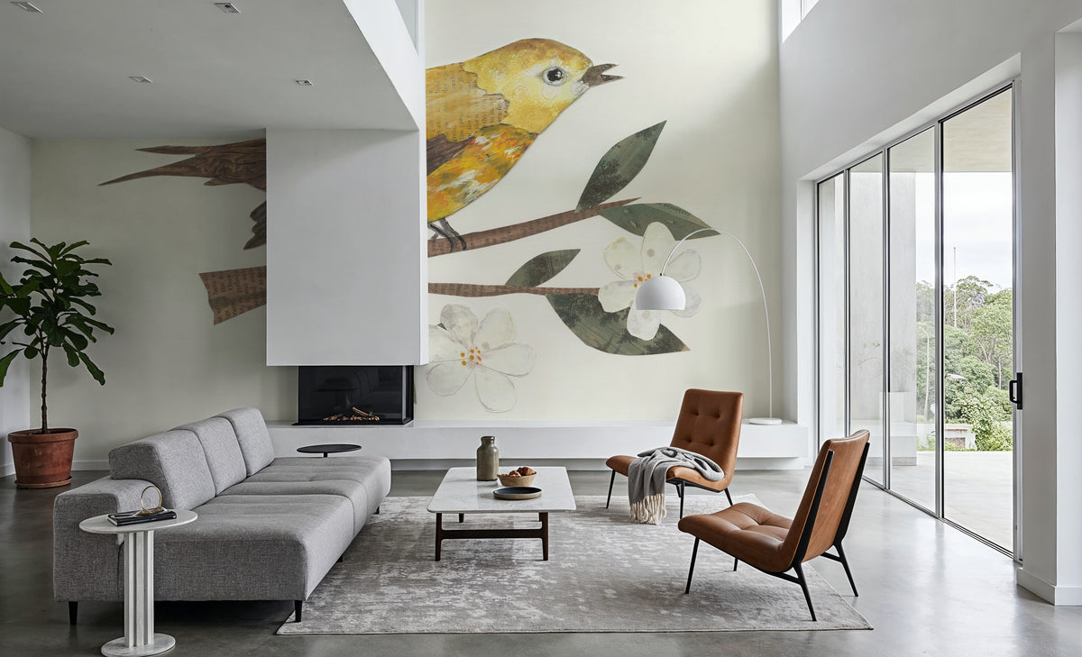 Yellow Paper Bird Mural Wallpaper - room preview 04