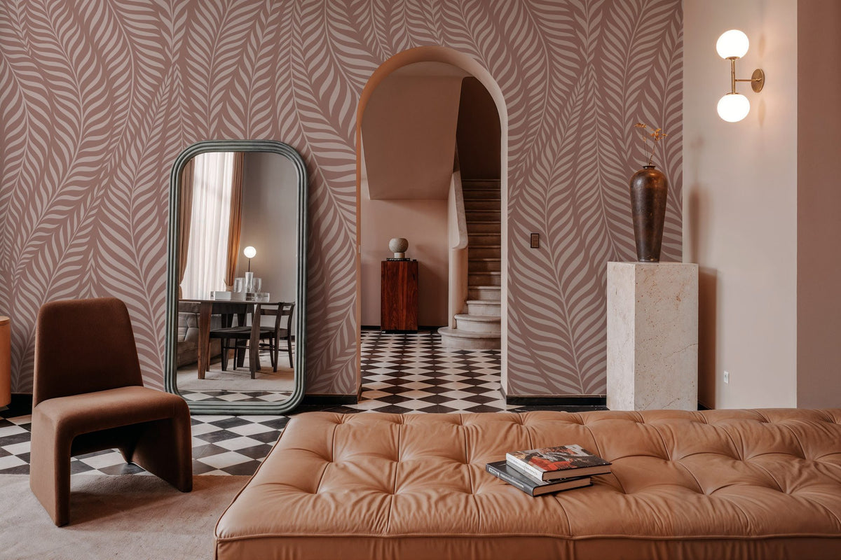 Pink Leaf Wave Mural Wallpaper - room preview 04