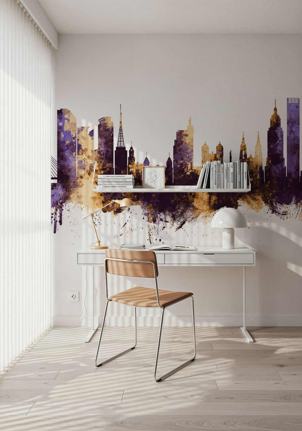 São Paulo Brazil Skyline Purple & Gold Mural Wallpaper - room preview 04