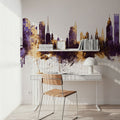 São Paulo Brazil Skyline Purple & Gold Mural Wallpaper - room preview 04